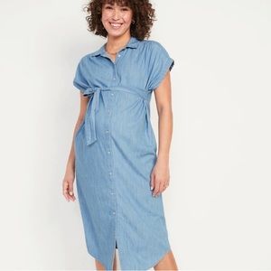 Old Navy Blue Maternity Tie Chambray Midi Maternity Dress - Large